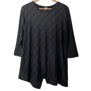Comfy USA Lagenlook Swing Top Asymmetric Art To Wear Gray Tunic 3/4 Sleeve Small